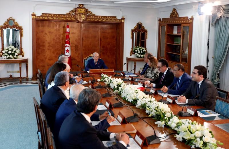 Tunisia’s President Beji Caid Essebsis speaks during a meeting at Carthage Palace in Tunis