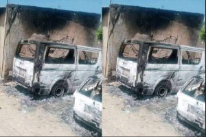 Angry mob set ablaze customs vehicles