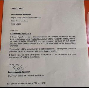Brooks Estate apologises to Lagos CP