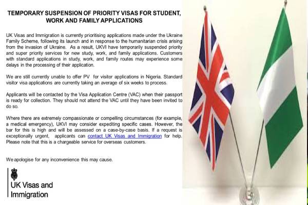 UK ON VISA ISSUANCE TO NIGERIANS