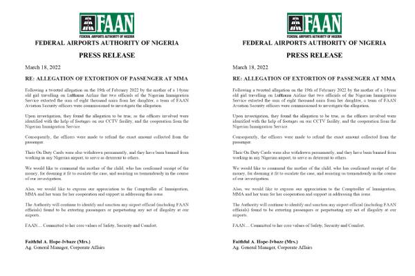 FAAN ON EXTORTION AND CORRUPTION