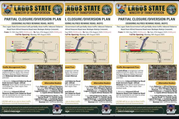 Lagos to Divert Traffic on Osborne Road for Drainage Works
